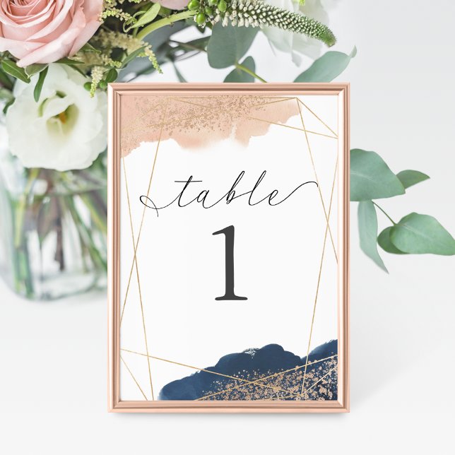 Blush, Gold & Navy Wedding Table Number (Creator Uploaded)