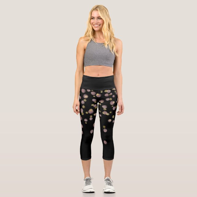 Blush Gold Overlay Confetti Black  Capri Leggings (Front)