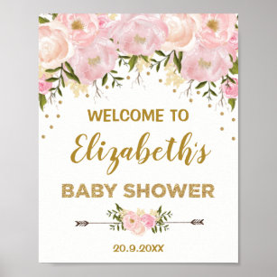 Blush Gold Peonies Chic Baby Shower Welcome Poster