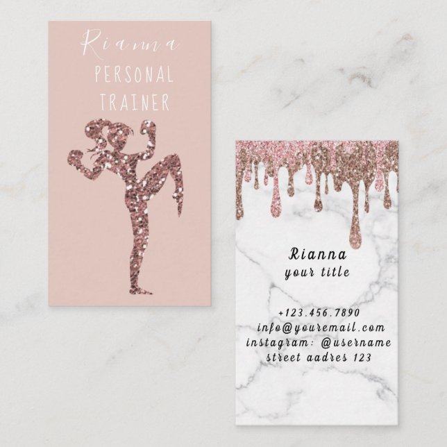 Blush & Gold Personal Trainer Social Media Busines Business Card (Front/Back)