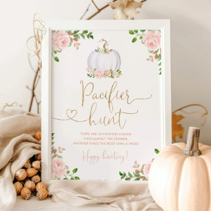 Blush gold pumpkin Pacifier hunt baby shower game Poster