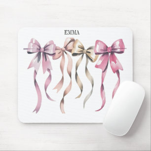 “Blush & Gold Ribbon Bows – Elegant Watercolor Wal Mouse Pad