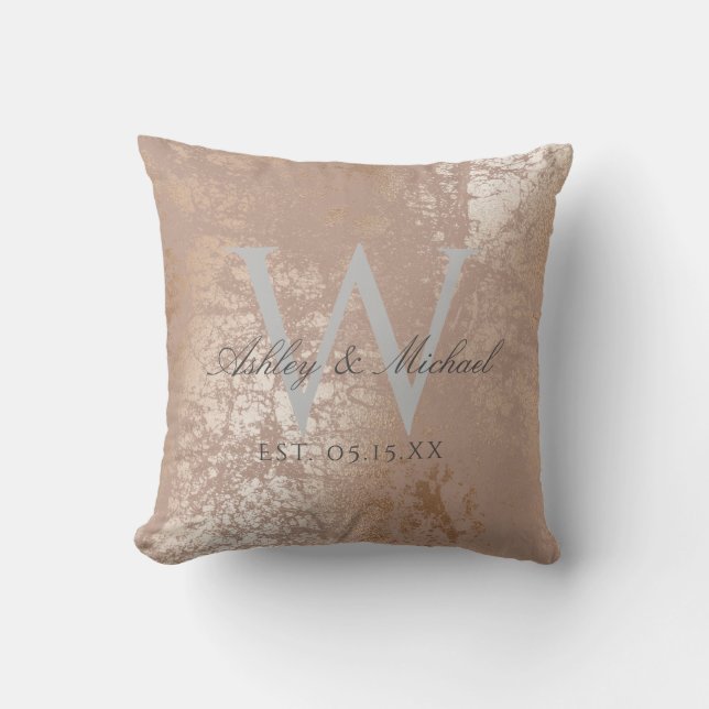 Blush & Gold Script Monogram Wedding Keepsake Cushion (Front)