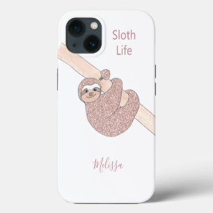 Blush Gold Sloth Life Personalised iPhone 13 Case