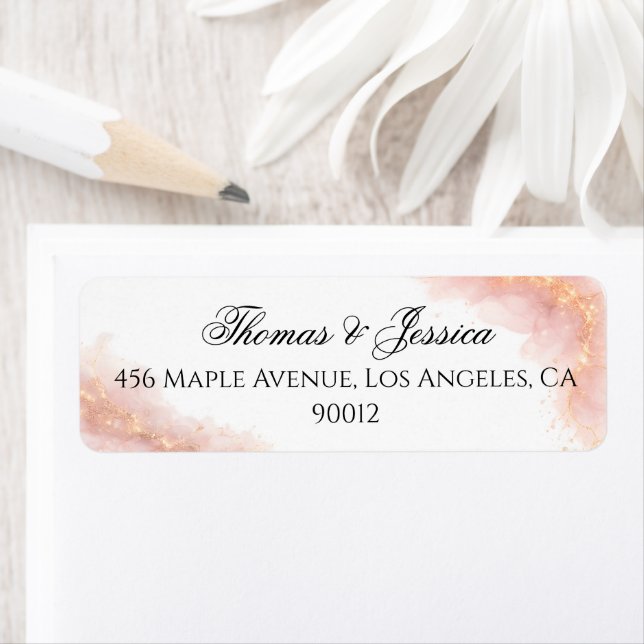 Blush Gold Sparkle Romantic Wedding Elegance Return Address Label (Insitu)