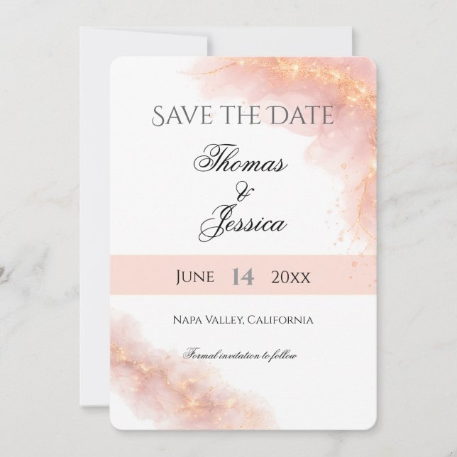 Blush Gold Sparkle Romantic Wedding Elegance Save The Date (Front)