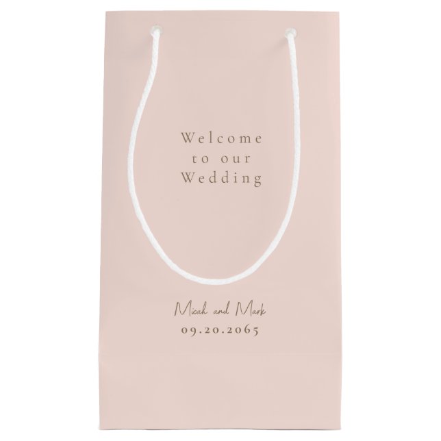 Blush Gold Text Names Wedding Small Gift Bag (Front)