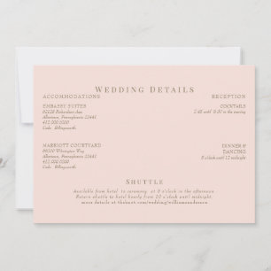 Blush & Gold Text Wedding Details Invitation