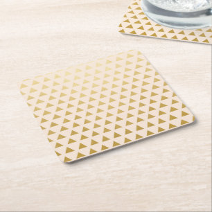 Blush + Gold Triangles Square Paper Coaster