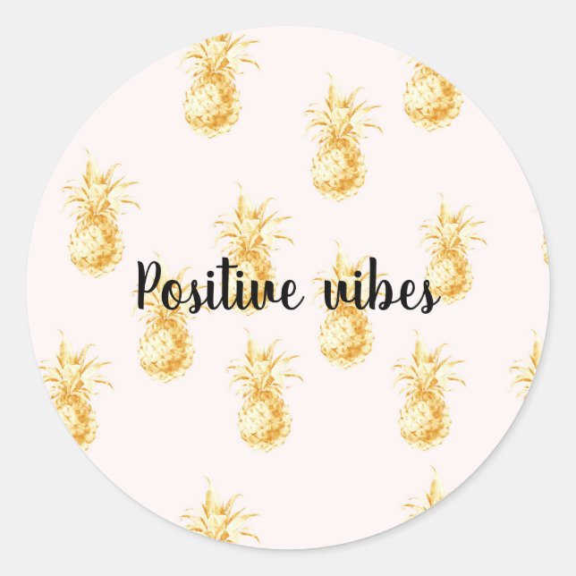 Blush Gold Tropical Pineapples personalised quote Classic Round Sticker (Front)