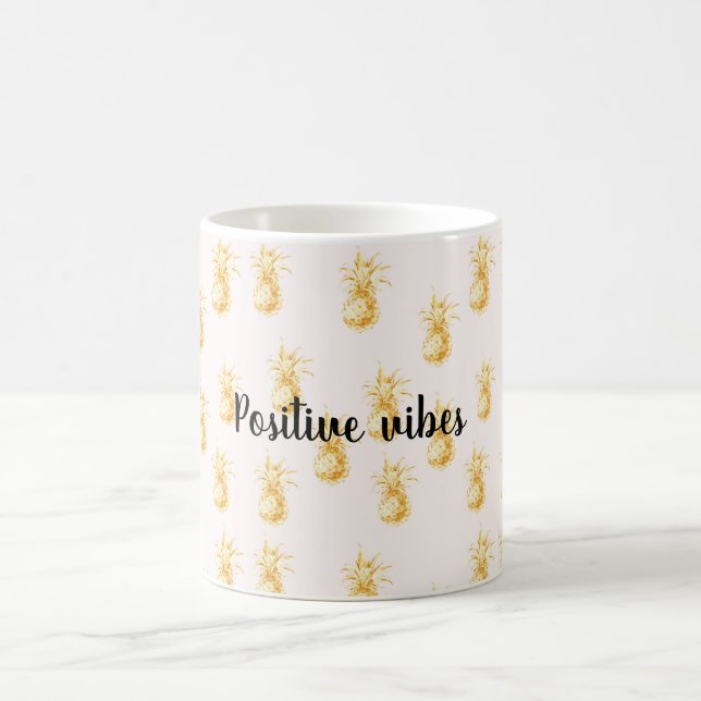 Blush Gold Tropical Pineapples personalised quote Coffee Mug (Center)