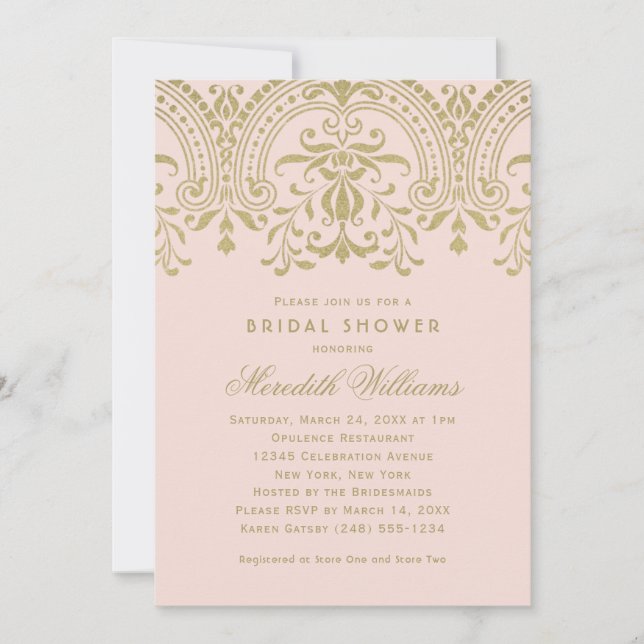 Blush Gold Vintage Glamour Wedding Bridal Shower Invitation (Front)