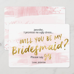 Blush & Gold Watercolor Will you be my bridesmaid Invitation