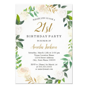 Blush Gold Watercolor Wreath 21st Birthday Invitation