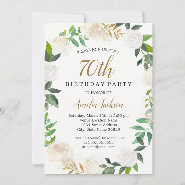 Blush Gold Watercolor Wreath 70th Birthday Invitation (Front)