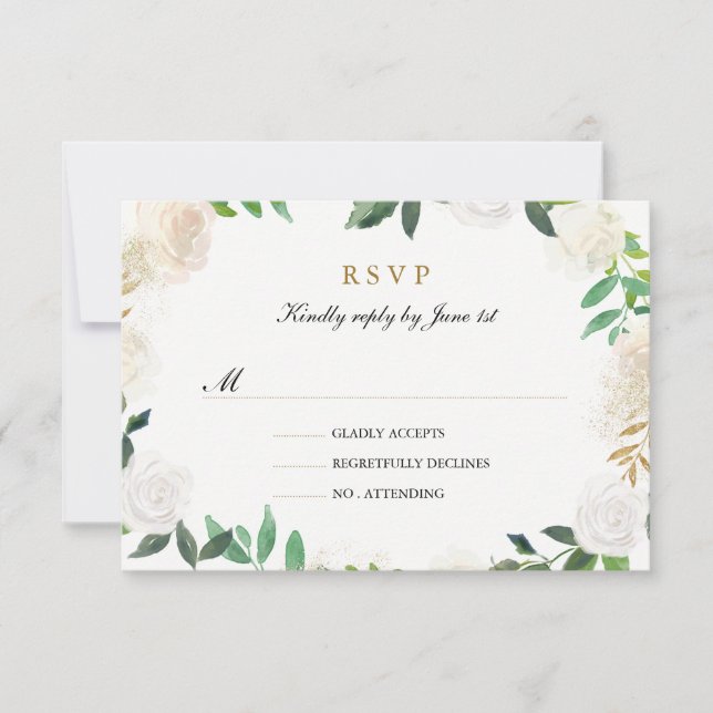 Blush Gold Watercolor Wreath Wedding RSVP Card (Front)