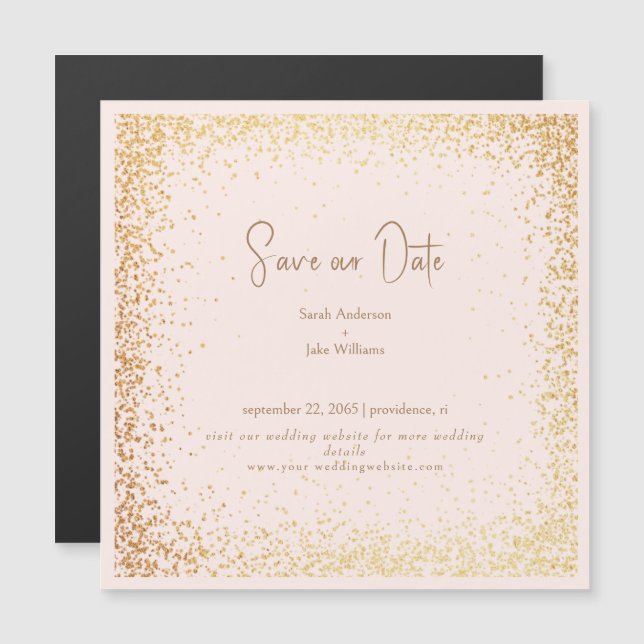 Blush & Gold Wedding Save Our Date Magnetic Invitation (Front/Back)