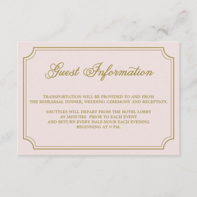 Blush & Gold Whimsical Script Guest Info Card (Front)