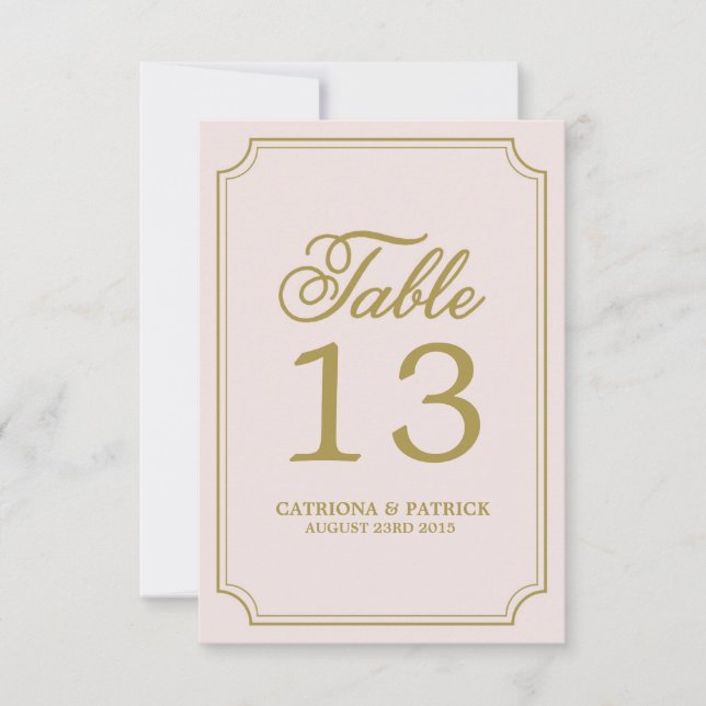 Blush & Gold Whimsical Script Table Numbers Card (Front)