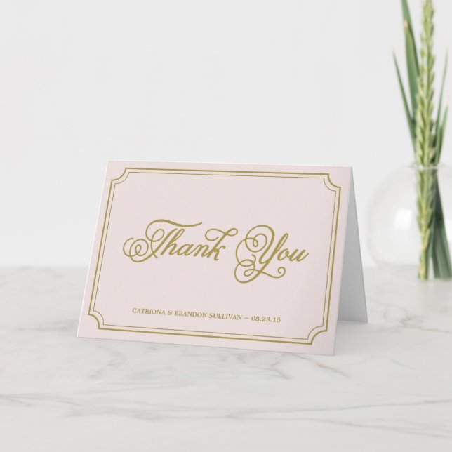Blush & Gold Whimsical Script Thank You Card (Front)