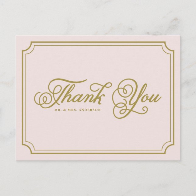Blush & Gold Whimsical Script Thank You Postcard (Front)