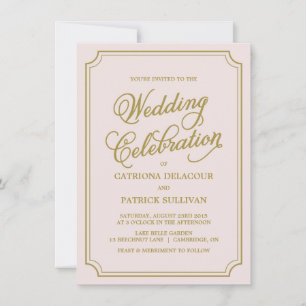 Blush & Gold Whimsical Script Wedding Invitation I