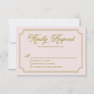 Blush & Gold Whimsical Script Wedding RSVP II Card