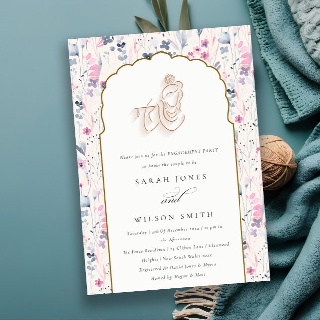 Blush Gold Wildflower Krishna Indian Engagement Invitation (Creator Uploaded)