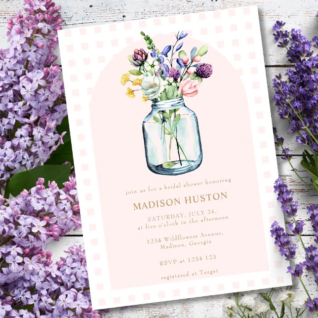 Blush & Gold Wildflower Mason Jar Bridal Shower  Invitation (Creator Uploaded)