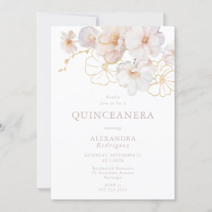 Blush & Gold Wildflowers Elegant Quinceanera Invitation