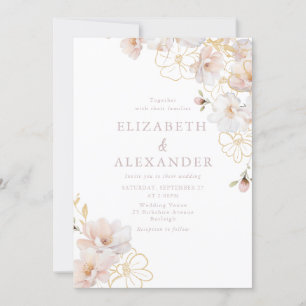 Blush & Gold Wildflowers Elegant Wedding Invitation