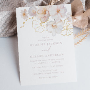 Blush & Gold Wildflowers Elegant Wedding Invitation