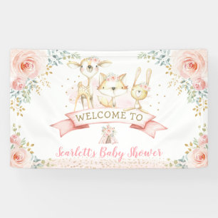 Blush Gold Woodland Animals Baby Shower Welcome Banner