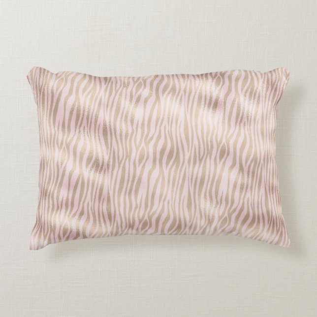 Blush Gold Zebra Print Decorative Cushion (Front)