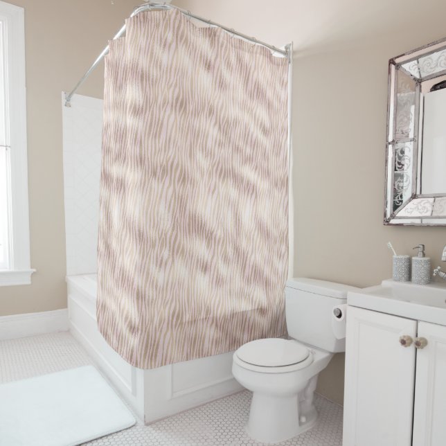 Blush Gold Zebra Print Shower Curtain (In Situ)