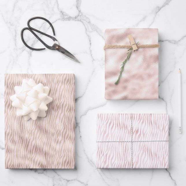 Blush Gold Zebra Print Wrapping Paper Sheet (Front)