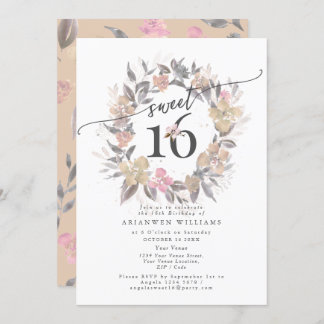 Blush Golden bouquet Fall rose Sweet 16 Invitation