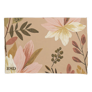 Blush & Golden Brown Vintage Floral Pillowcase