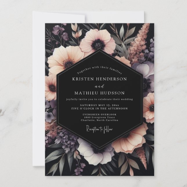 Blush Gothic Bloom Wedding Invitation (Front)