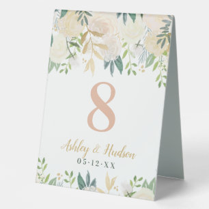 Blush Green Gold Floral Wedding Monogram Number