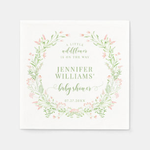 Blush green little wildflower baby girl shower napkin