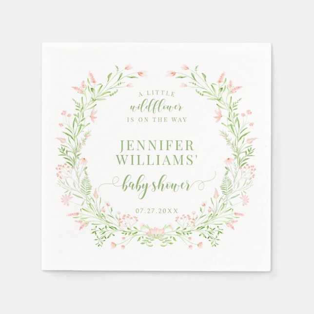 Blush green little wildflower baby girl shower napkin (Front)