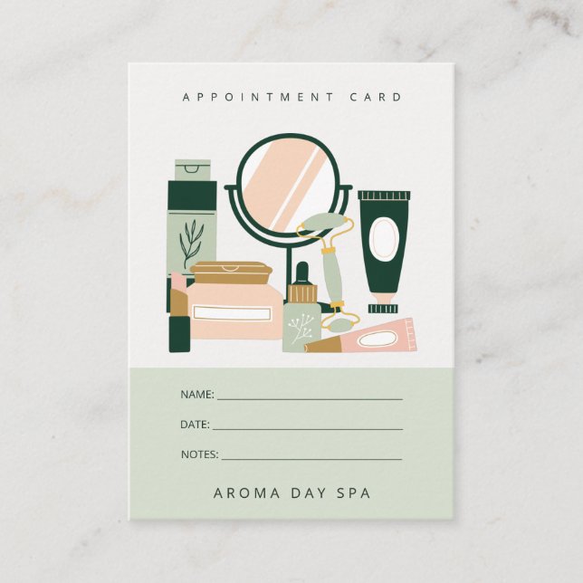 Blush Green Makeup Artist Cosmologist Appointment Card (Front)