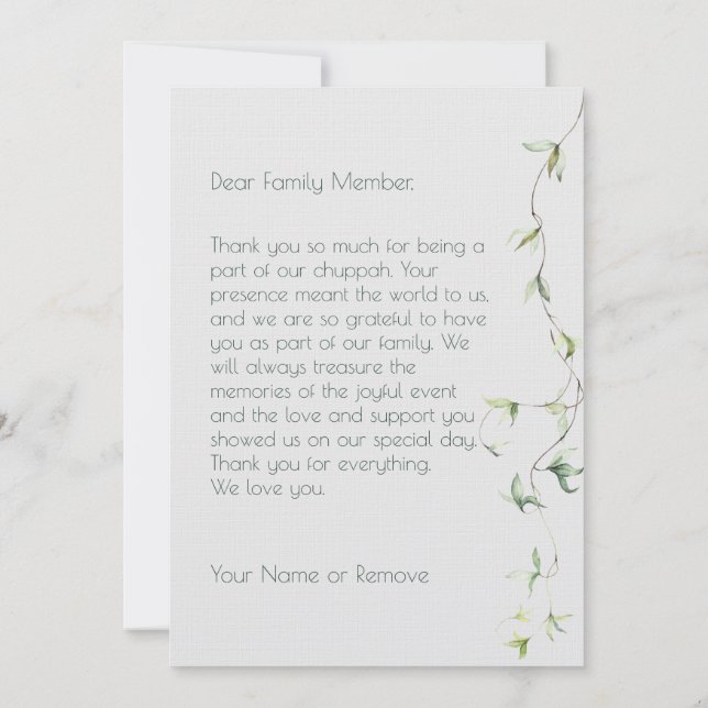 Blush & Green Spring Jewish Hebrew Chuppah DIY Thank You Card (Back)