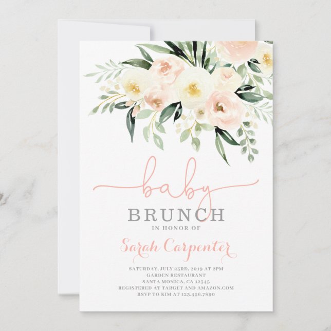 Blush greenery Baby Shower Brunch invitation (Front)