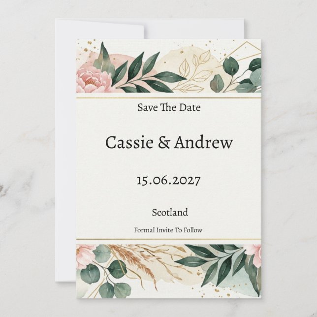 Blush Greenery Wedding Save The Date (Front)