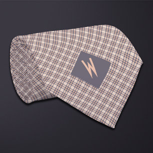 Blush Grey and Taupe Plaid Monogram Tie