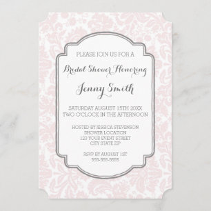 Blush Grey Damask Bridal Shower Invitation Cards