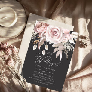 Blush & Grey Dusty Rose Elegant Wedding Invitation