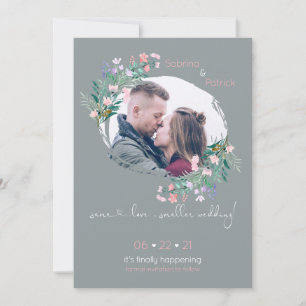 Blush-Grey Floral Paint Stroke Frame Save the Date